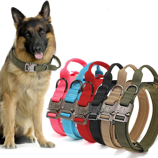 Military Tactical Dog Collar with Control Handle Adjustable Nylon Collar